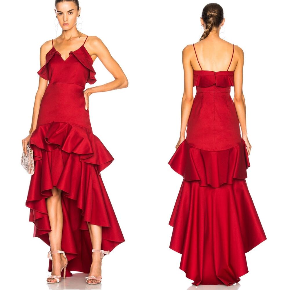 Alexis Zafina Red Ruffle Tiered Evening Gown